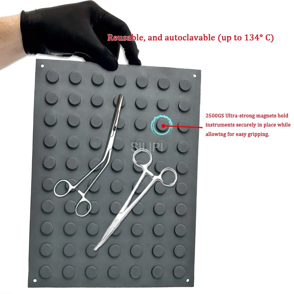 SILIPI instrument mat, 2500GS magnectic surgical mat black reusable silicone magnetic instrument mat