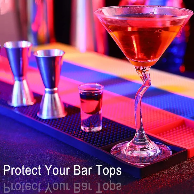 Customized Logo Counter Top Black Non-Slip Rubber Bar Mat Mini Cocktail Mat Silicone Drip Bar Mat for Spills