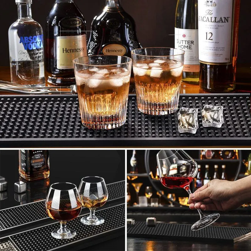Customized Logo Counter Top Black Non-Slip Rubber Bar Mat Mini Cocktail Mat Silicone Drip Bar Mat for Spills
