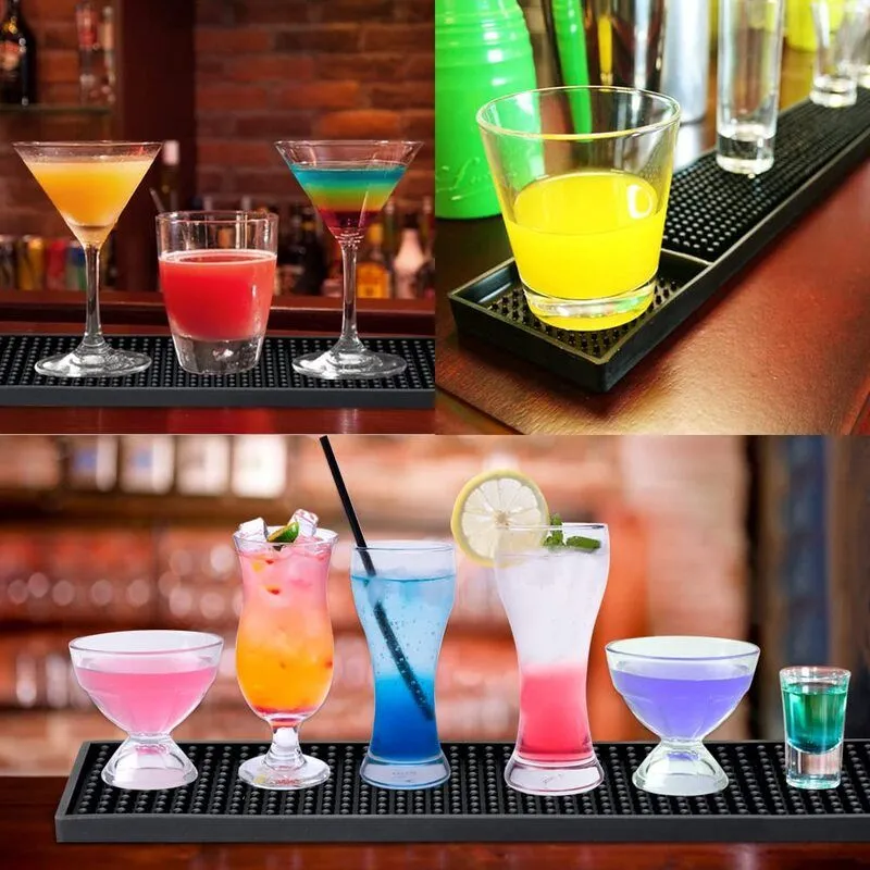 Customized Logo Counter Top Black Non-Slip Rubber Bar Mat Mini Cocktail Mat Silicone Drip Bar Mat for Spills