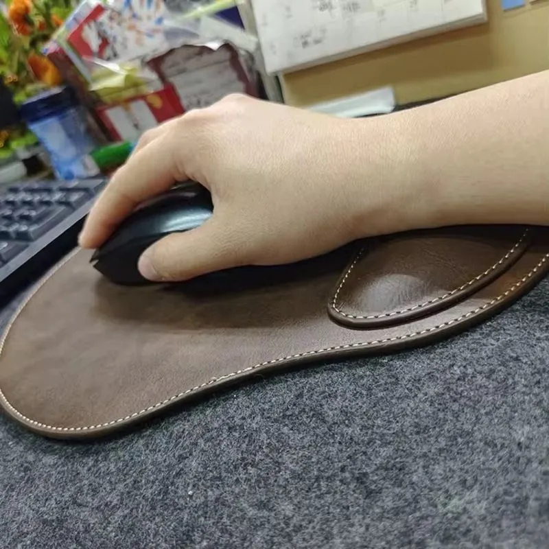 Custom Leather Mouse Pad Triangular Mouse Mat Office Desk Accessory Laserable Leatherette Gaming Mouse Pads With Wrist Rest