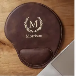 Customized Logo Wholesale Personalized Luxury Laserable Pu Leather Wrist Rest Computer Mouse Pad