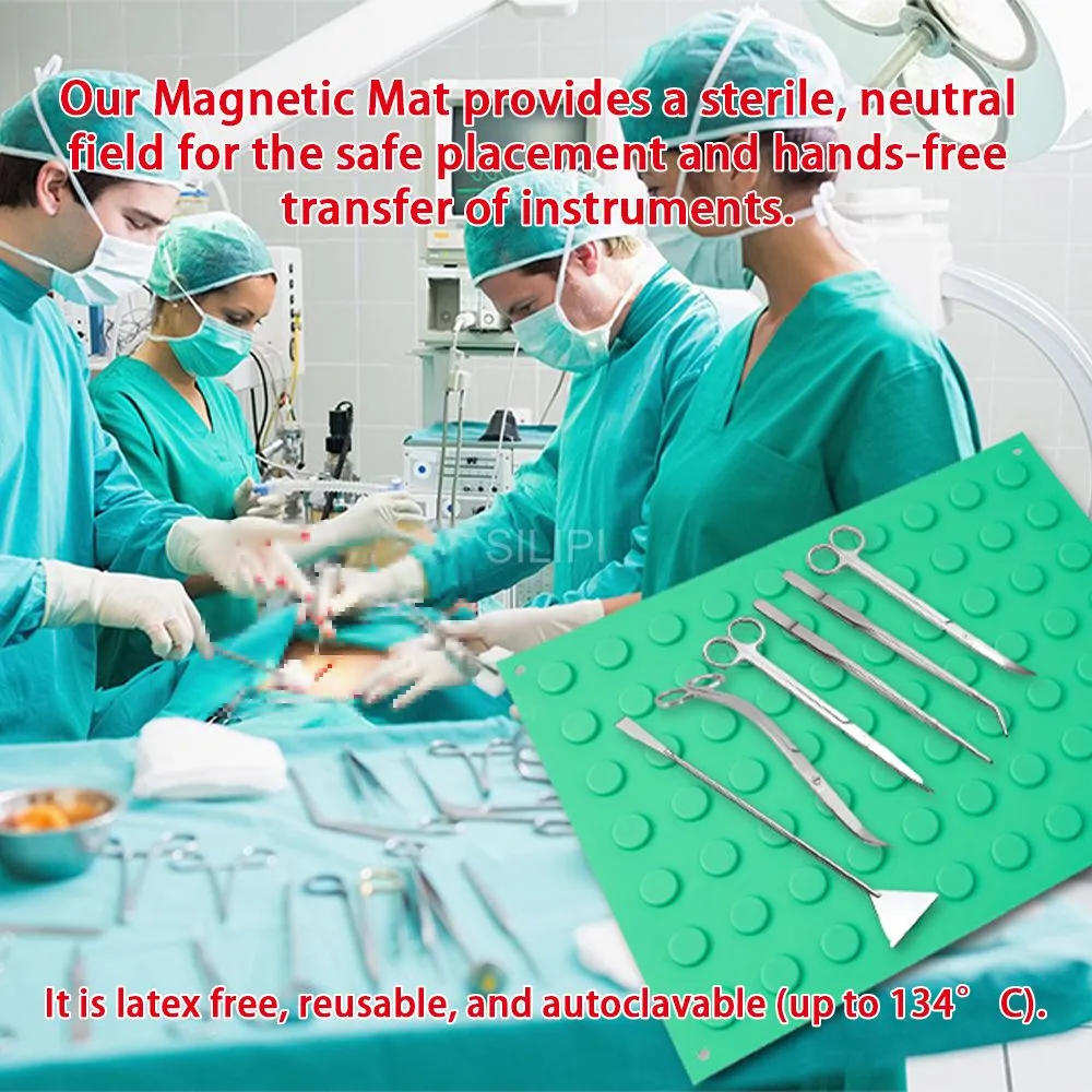 SILIPI Magnetic Instrument mat, 12" x 16", Magnetic mat Reusable, Autoclavable