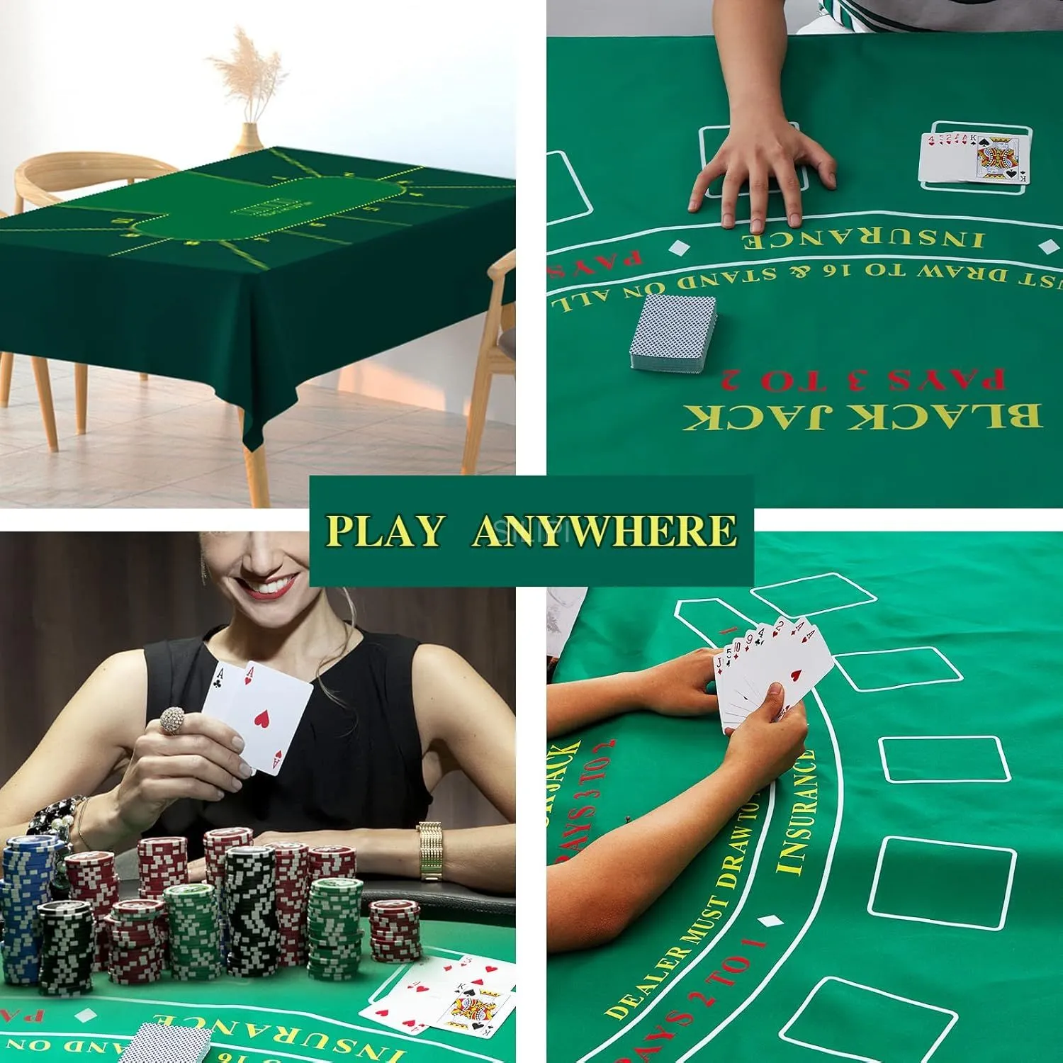 Poker Table Mat, 47x23.6 Inch Blackjack Table Non-Slip Rubber Poker Mat